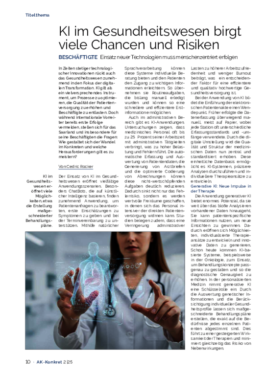 KI im Gesundheitswesen birgt viele Chancen und Risiken - AK-Konkret, Heft 2, April 2025