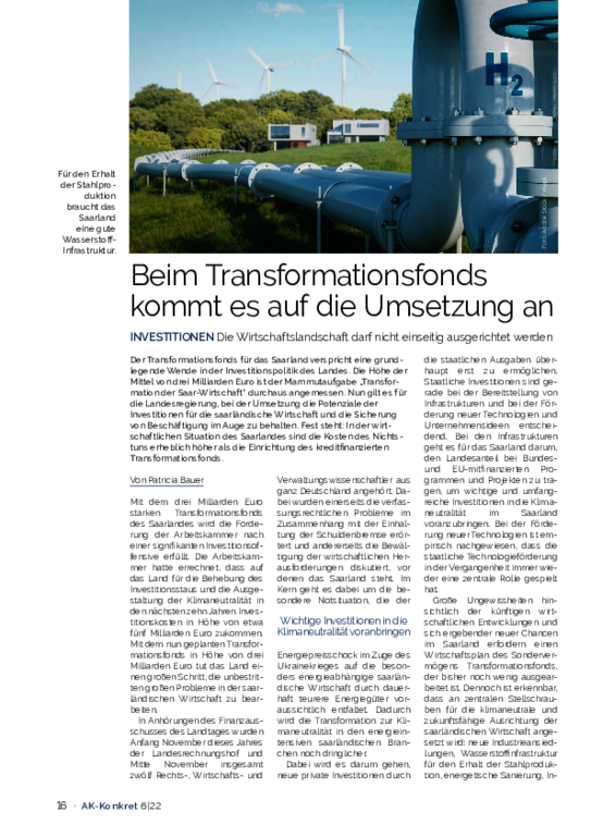 Beim Transformationsfonds kommt es auf die Umsetzung an - INVESTITIONEN: Die Wirtschaftslandschaft darf nicht einseitig ausgerichtet werden