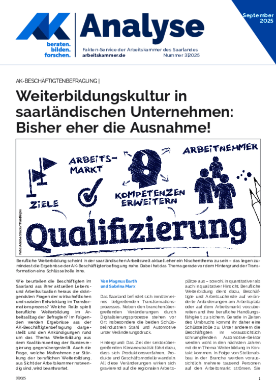 AK-Analyse zur Weiterbildungskultur - Beschäftigtenbefragung zur Weiterbildungskultur in saarländischen Unternehmen (Ausgabe 3 / September 2025)