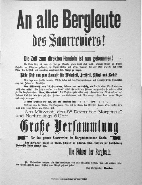 Aufruf zur Versammlung saarländischer Bergleute Aufruf zur Versammlung saarländischer Bergleute