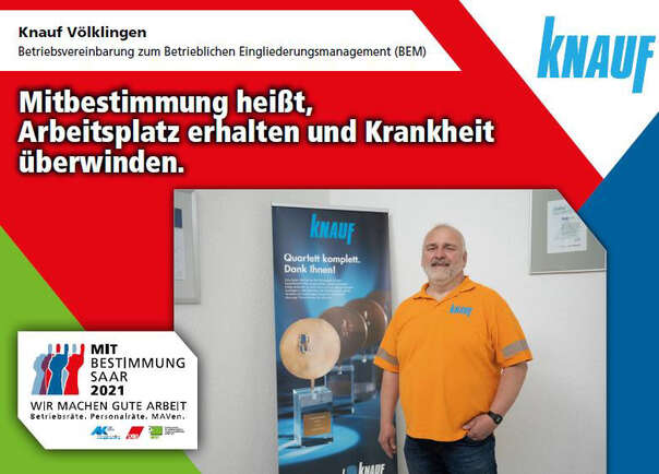 Ausstellerplakat Knauf Völklingen: Betriebsvereinbarung zum "betrieblichen Eingliederungsmanaements"