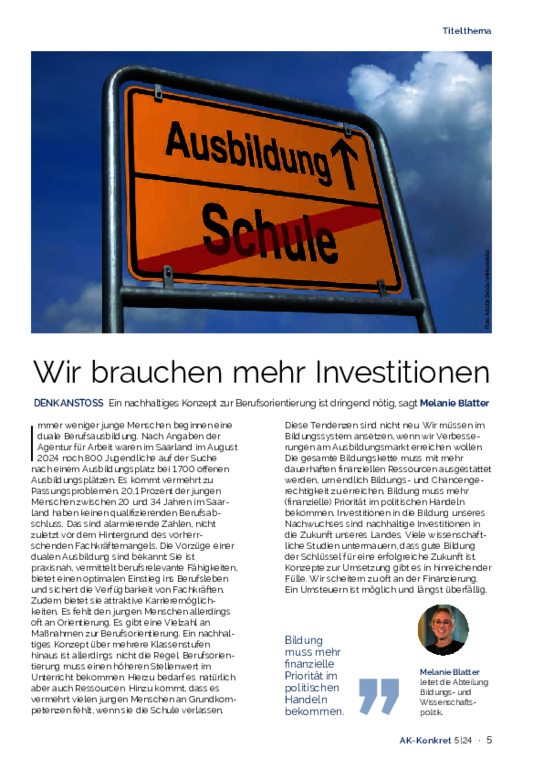 Titelthema AK-Konkret (August 2024): Die Ausbildung muss unbedingt gestärkt werden Titelthema AK-Konkret (August 2024): Die Ausbildung muss unbedingt gestärkt werden -