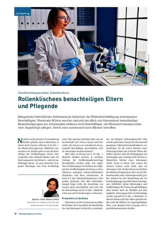 Rollenklischees benachteiligen Eltern und Pflegende Rollenklischees benachteiligen Eltern und Pflegende - Geschlechtergerechter Arbeitsschutz
(Ausgabe 6/2024)