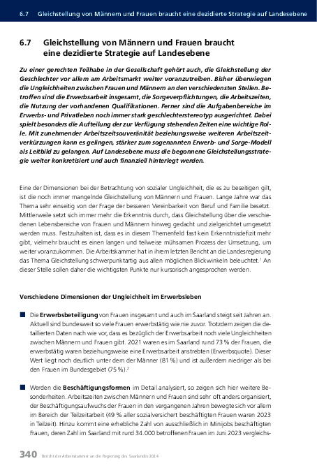 AK-Jahresbericht 2024: Kapitel 6.7 "Gleichstellung von Männern und Frauen braucht eine dezidierte Strategie auf Landesebene" AK-Jahresbericht 2024: Kapitel 6.7 "Gleichstellung von Männern und Frauen braucht eine dezidierte Strategie auf Landesebene" -