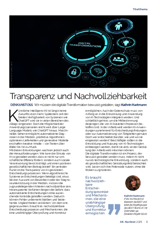 Transparenz und Nachvollziehbarkeit - DENKANSTOSS Wir müssen die digitale Transformation bewusst gestalten (Heft 2, April 2025)