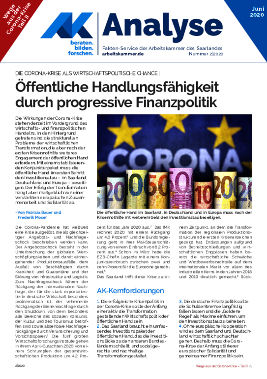 Die Corona-Krise als wirtschaftspolitische Chance - Öffentliche Handlungsfähigkeit durch progressive Finanzpolitik
(Ausgabe 2 - Juni 2020)