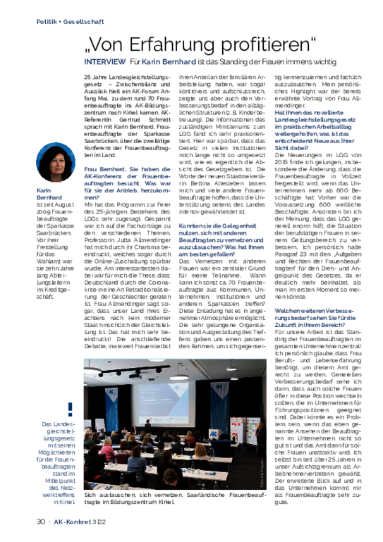 "Von Erfahrung profitieren" "Von Erfahrung profitieren" - INTERVIEW Für Karin Bernhard ist das Standing der Frauen immens wichtig (Heft3, Juni 2022)