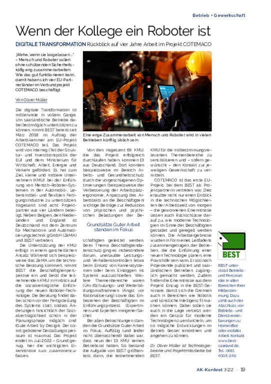 Wenn der Kollege ein Roboter ist - DIGITALE TRANSFORMATION Rückblick auf vier Jahre Arbeit im Projekt COTEMACO (Heft 3, Juni 2022)