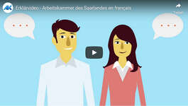Ausschnitt aus dem Arbeitskammer-Erklärvideo: eine Frau und ein Mann mit Sprechblasen