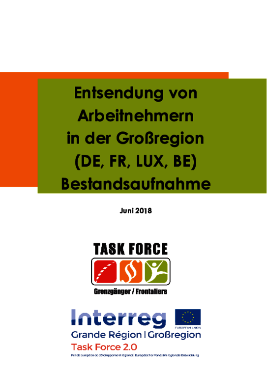 Bestandsaufnahme zur Entsendung von Arbeitnehmern in der Großregion - Juni 2018