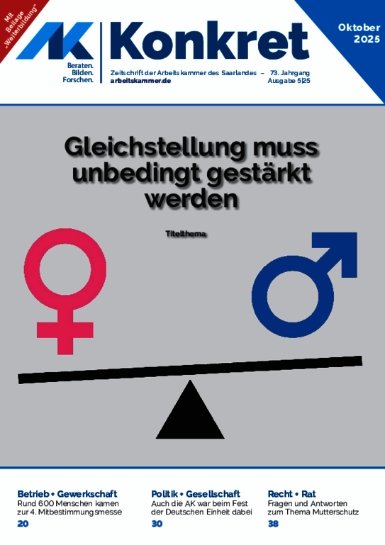 Gleichstellung muss unbedingt gestärkt werden - AK-Konkret, Heft 5, Oktober 2025