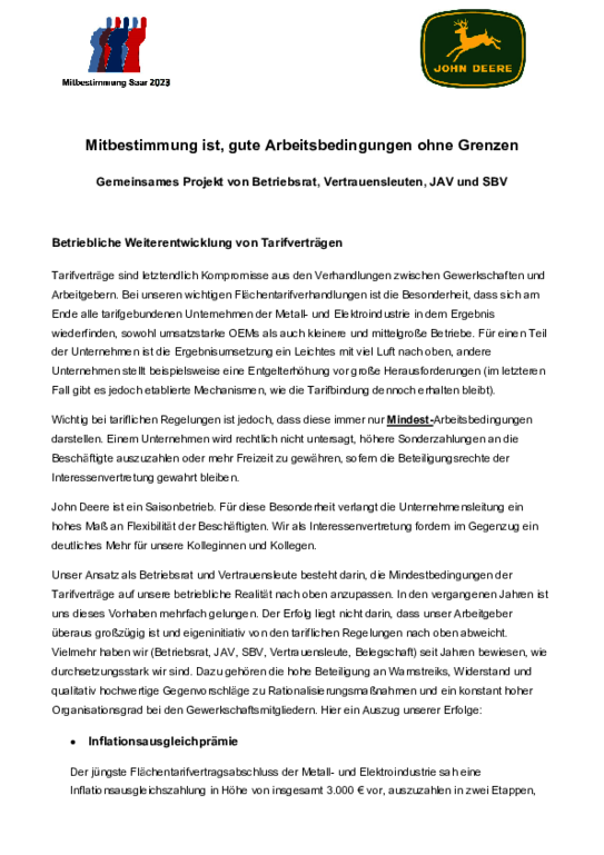 John Deere John Deere - Mitbestimmung ist, gute Arbeitsbedingungen ohne Grenzen