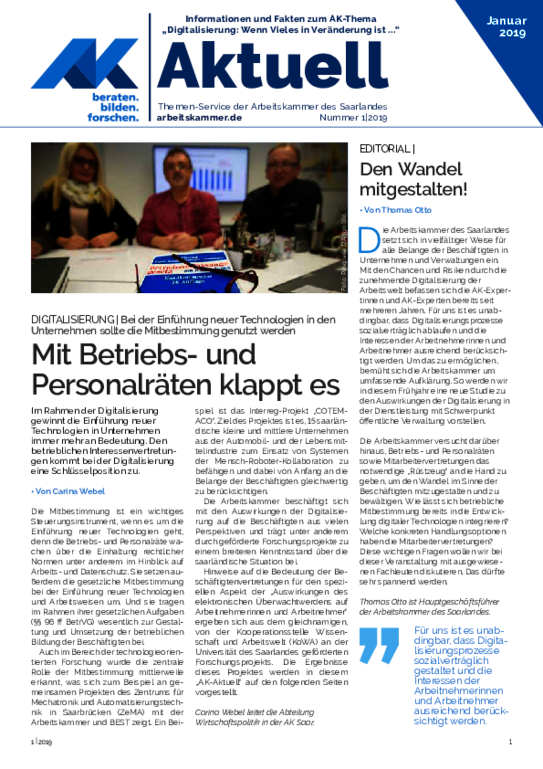 Informationen und Fakten zum AK-THEMA "Digitalisierung" - (Januar 2019)