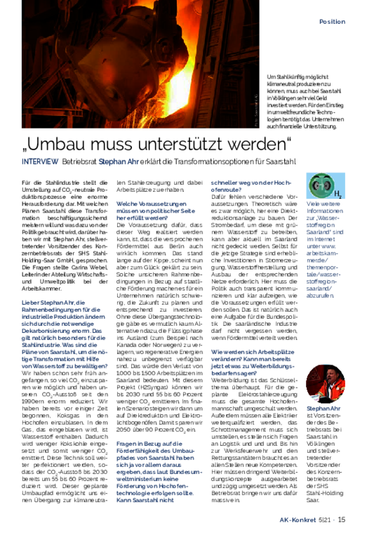 „Umbau muss unterstützt werden“ - INTERVIEW Betriebsrat Stephan Ahr erklärt die Transformationsoptionen für Saarstahl