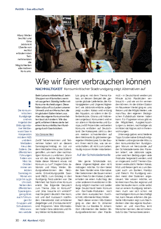 Wie wir fairer verbrauchen können - Heft 04/2020 Wie wir fairer verbrauchen können - Heft 04/2020 - Konsumkritischer Stadtrundgang zeigt Alternativen auf