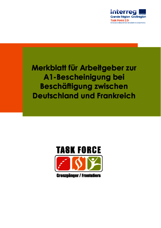 Merkblatt für Arbeitgeber zur A1 bei Beschäftigung zwischen Deutschland und Frankreich - Stand September 2017