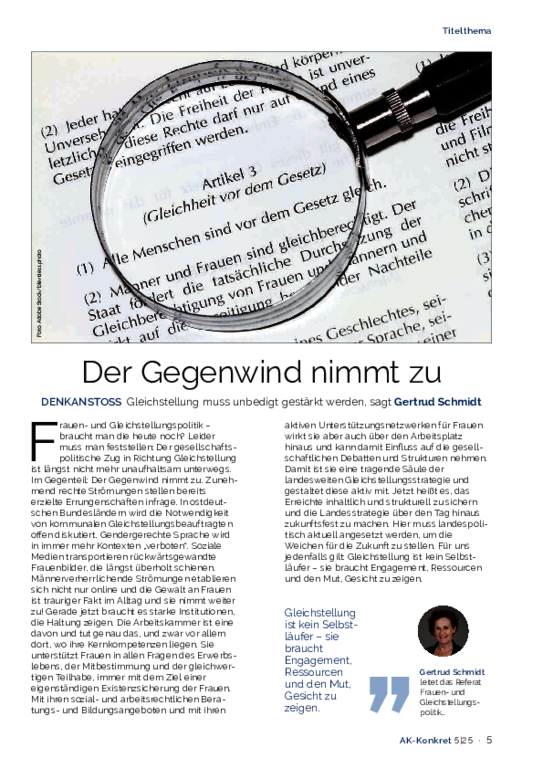 AK-Konkret: Titelthema "Gleichstellung muss unbedingt gestärkt werden! - Heft 5 (Oktober 2025)