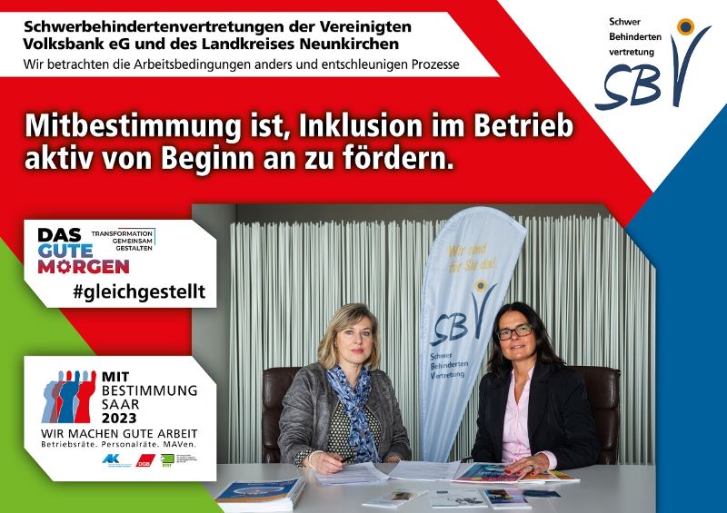 Plakat zur Mitbestimmungsmesse mit dem Slogan "Mitbestimmung ist, Inklusion im Betrieb aktiv von Beginn an zu fördern"