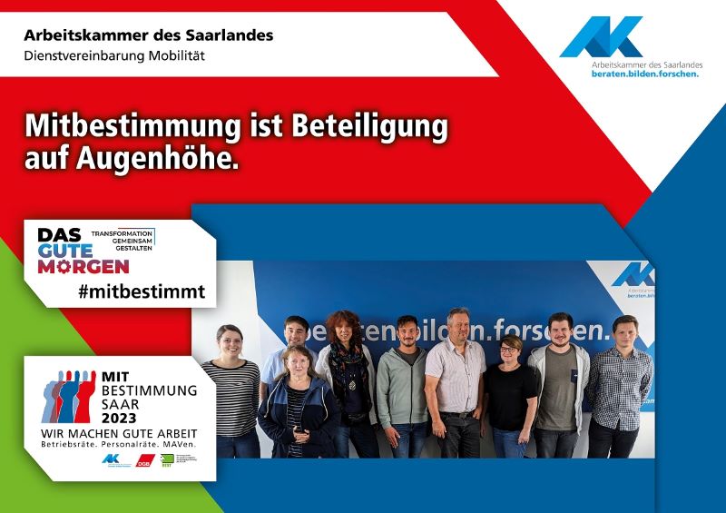 Plakat zur Mitbestimmungsmesse mit dem Slogan "Mitbestimmung ist Beteiligung auf Augenhöhe"