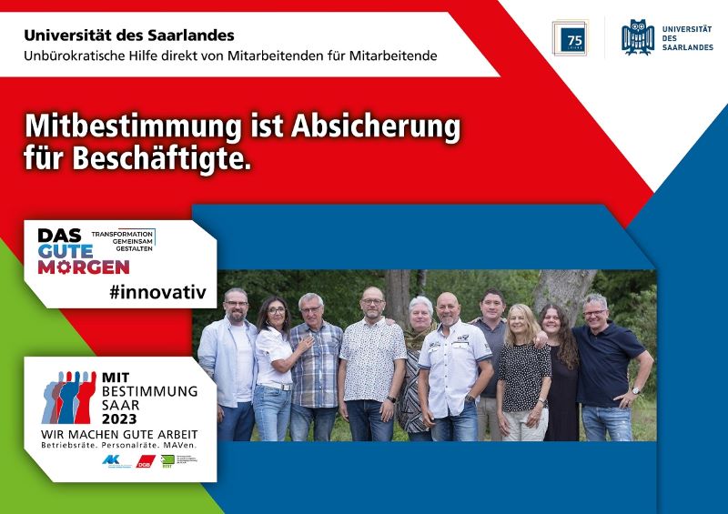 Plakat zur Mitbestimmungsmesse mit dem Slogan "Mitbestimmung ist Absicherung für Beschäftigte"