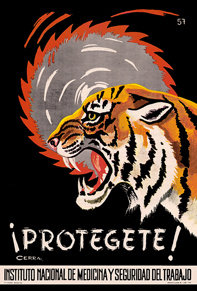 Kreissäge und Löwenkopf, Schriftzug "Protegete!"