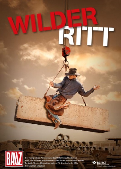 Zeichnung Mann schwebt aus Palette in der Luft, Schriftzug "Wilder Ritt"