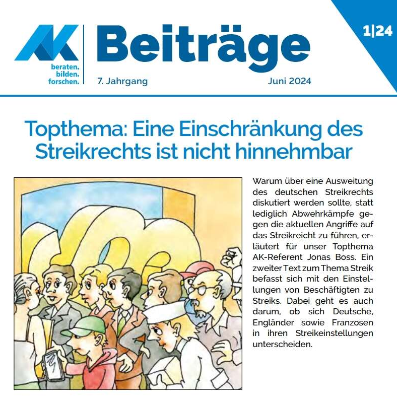 Titelseite der AK-Beiträge Ausgabe 1 des Jahres 2014 mit dem Topthema" Eine Einschränkung des Streikrechts ist nicht hinnehmbar